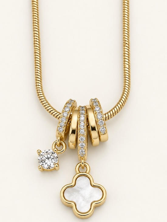 SC JEWELRY Jewelry - 14K Gold Plated MoP Clover Necklace | CZ Pavé Rings & Crystal Charm